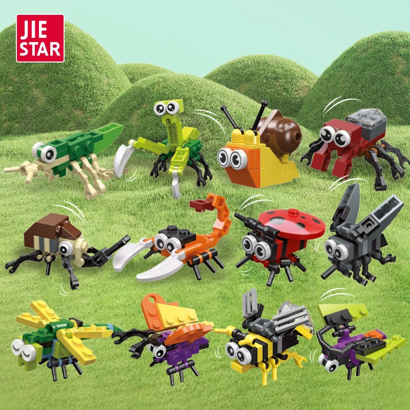 Q-versie Insect Bouwstenen Kit-Unieke DIY Bidsprinkhaan Vlinder en Spin Modellen Leuk Educatief Cadeau Speelgoed voor kinderen