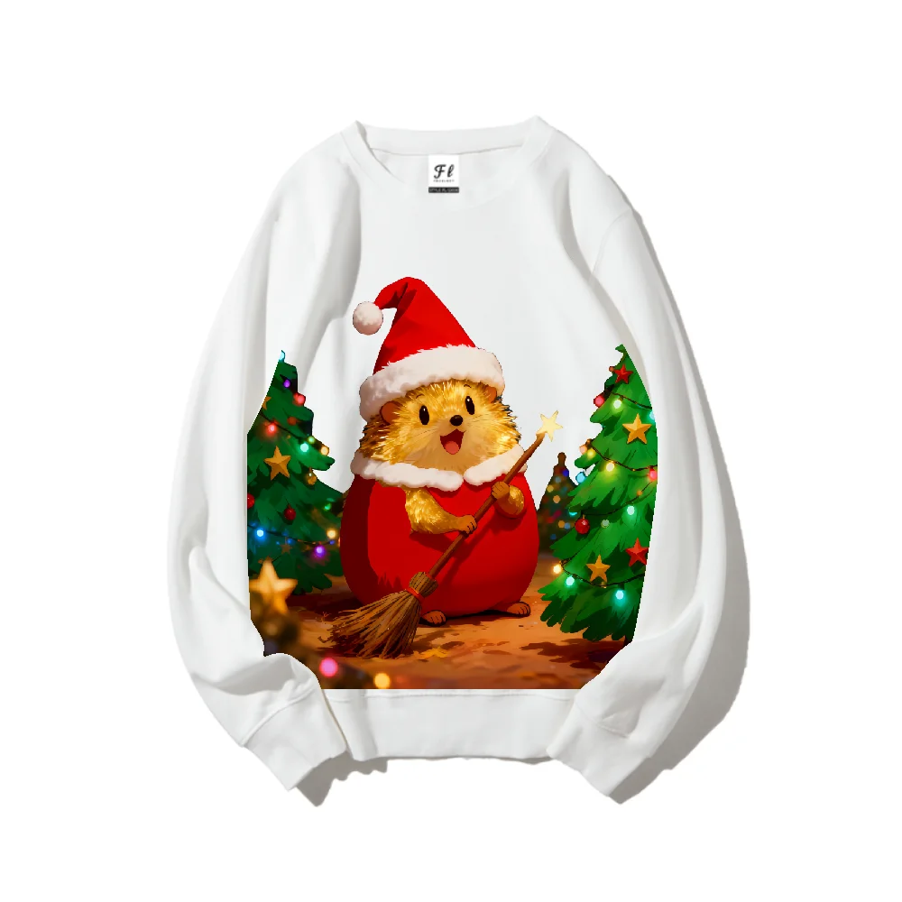 

Festive Hedgehog Print Christmas Sweatshirt Unisex Comfortable Long Sleeve Jumper For Xmas Party Casual Outfit Trendy Apparel