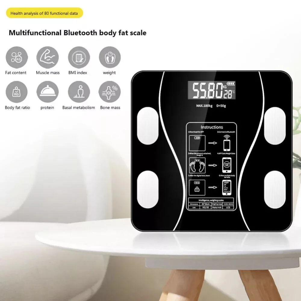 Pèse-Personne Intelligent Bluetooth 180 kg, Balance Numérique avec Analyse de la Composition Corporelle, Balance Connectée pour le Suivi du Poids et des Données Corporelles, Utilisation à Domicile et Salle de Bain