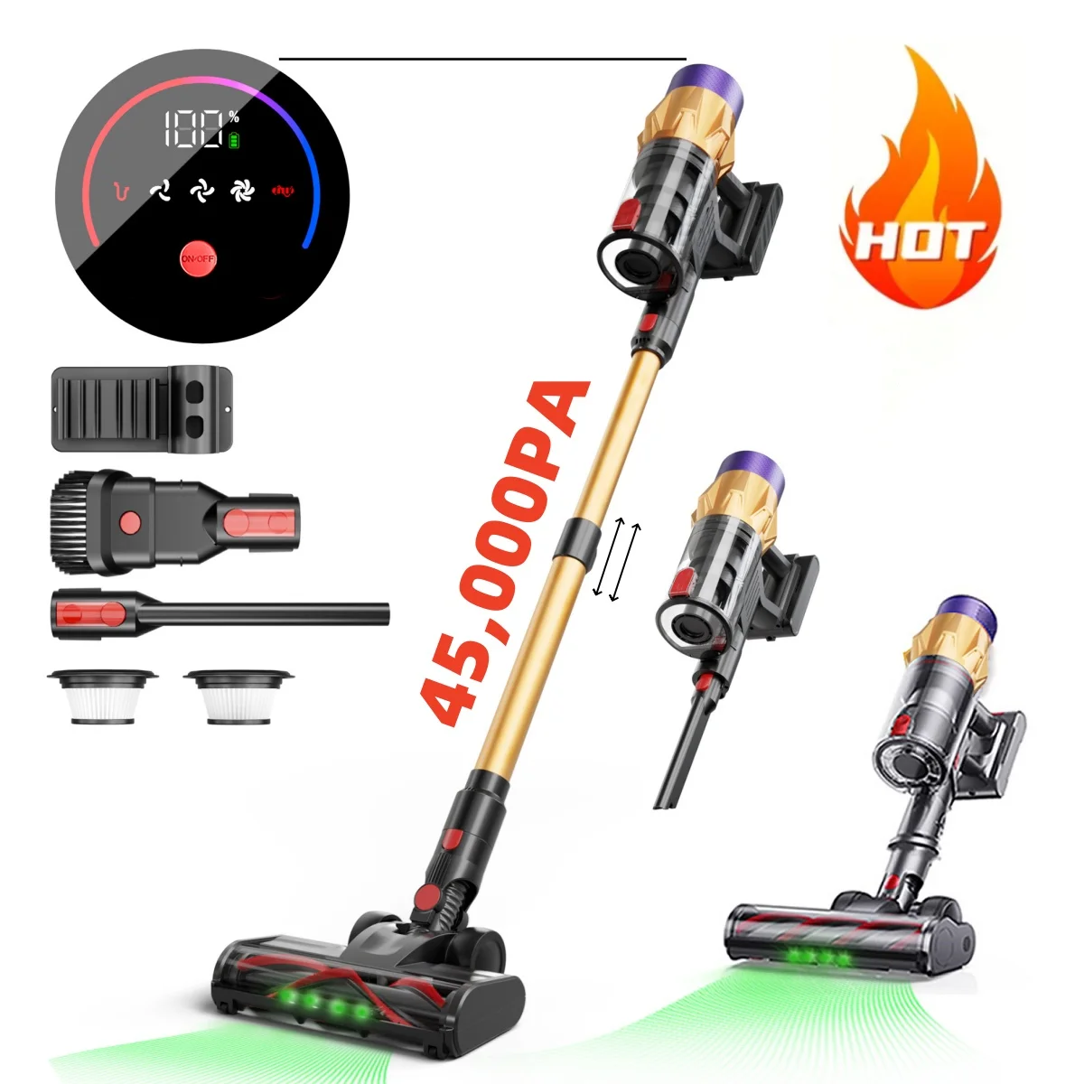 V18 Handstaubsauger 600W 50KPa Kabelloser Stabstaubsauger Smart Touchscreen 65 Min. Laufzeit Selbststehend HEPA-Filter