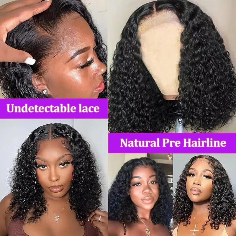 Deep Wave 4x4 Lace Wig 100% Human Virgin Hair Short Bob Wigs 13x4 Transparent Lace Frontal Wig Pre Plucked Brazilian Hair Wigs