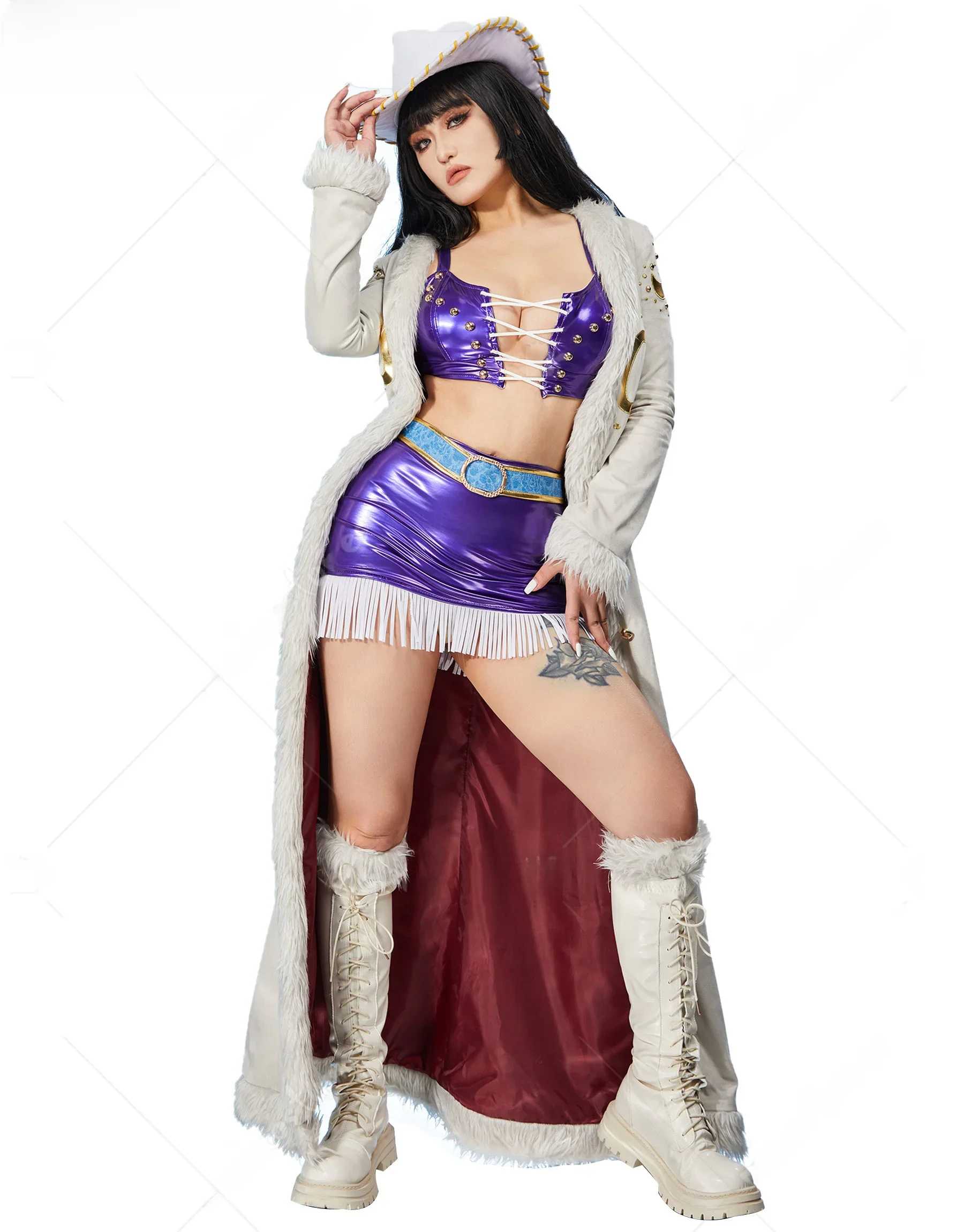Mikro kostüme Frauen Anime Robin Cosplay Kostüm BH und Minirock mit langem Mantel und Hut