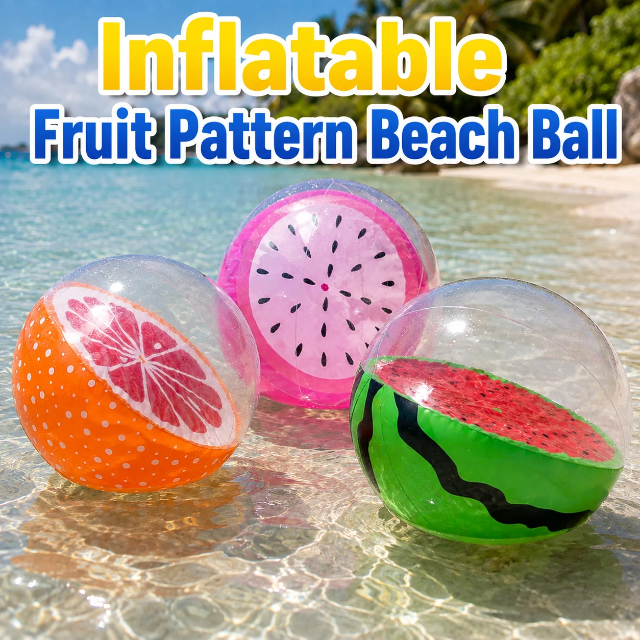 1pc Inflatable Fruit Beach Ball Transparent PVC Pool Ball Orange Pink Watermelon Pattern Summer Beach Party Water Toy