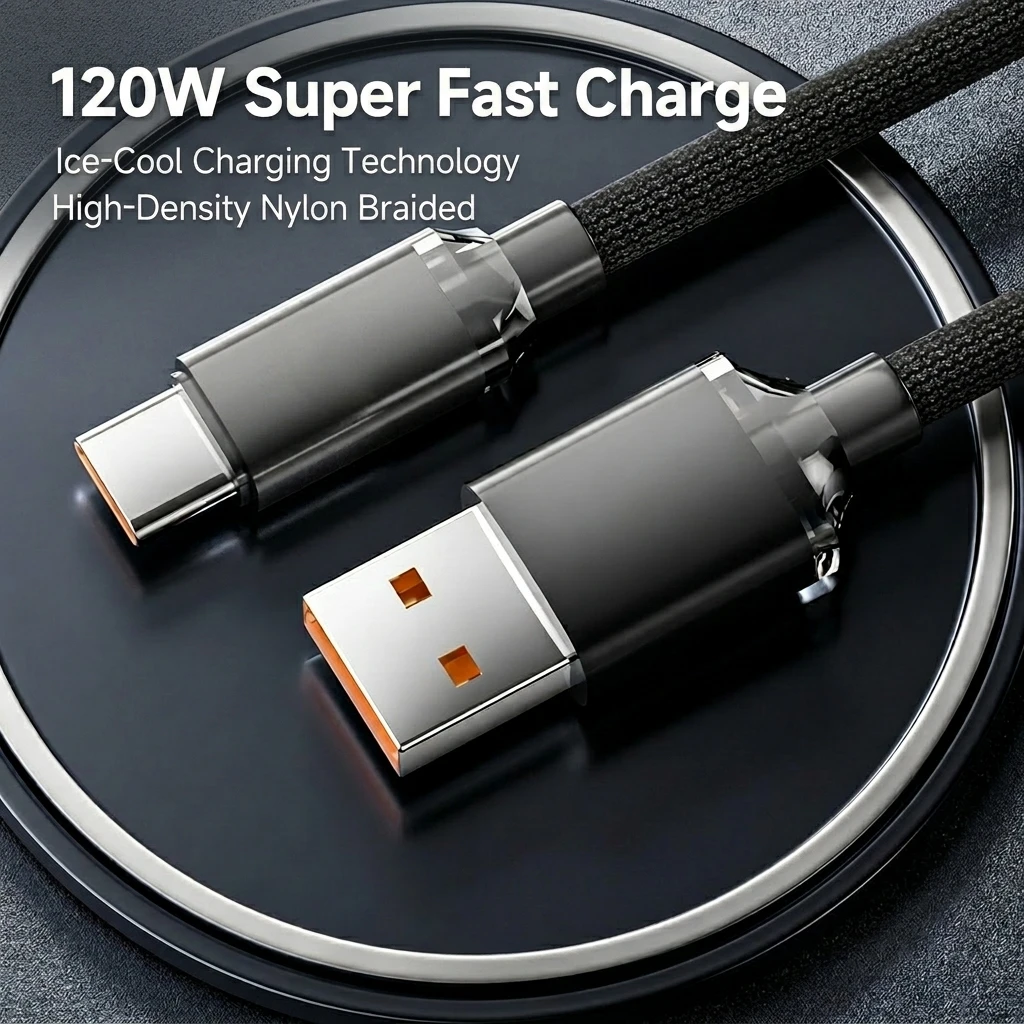 120W Super Fast Charging Type C Cable Nylon Braided USB C Charger Cord Liquid Metal Texture Quick Data Wire For Samsung iphone