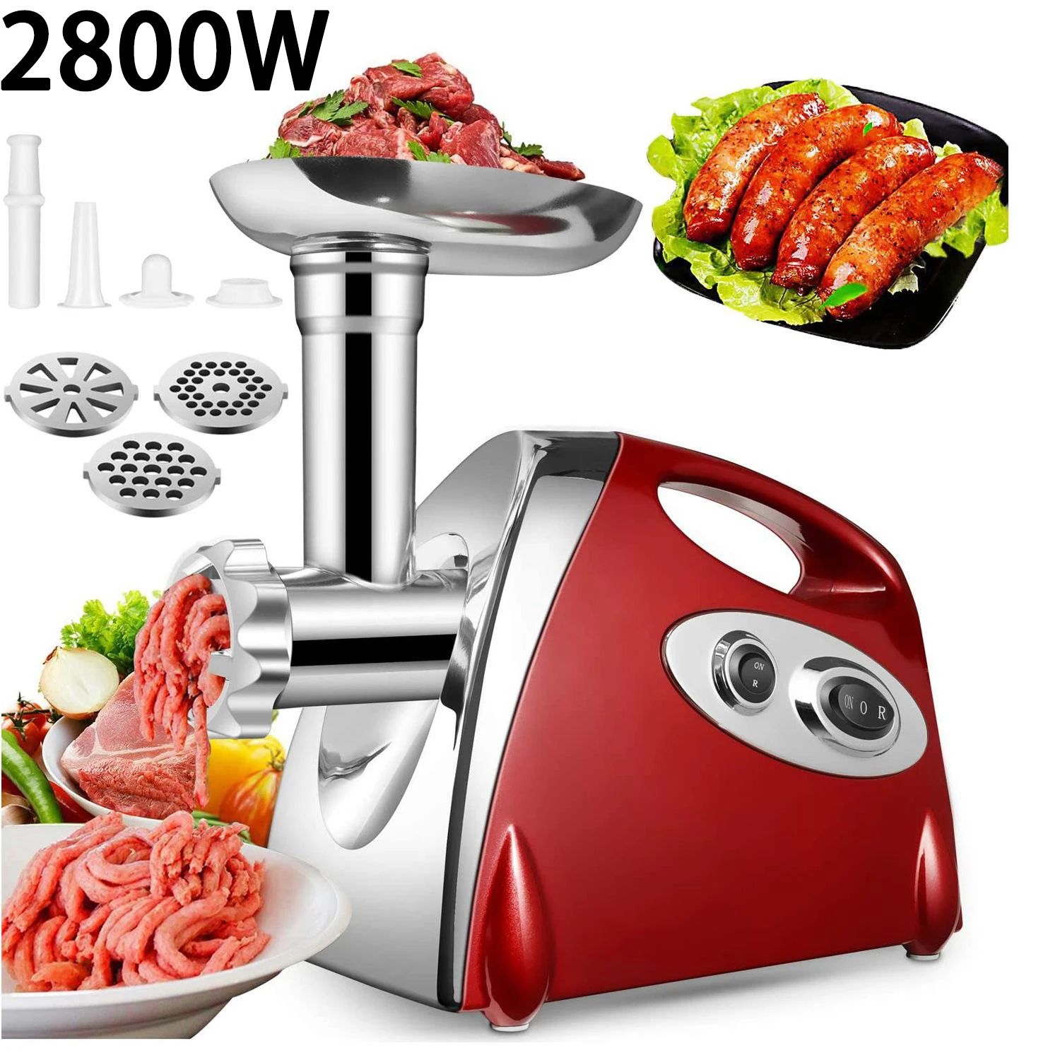 Tritacarne elettrico da 2800 W, modello professionale, con 3 piastre di macinazione per salsicce, tritatutto da cucina, spina europea.