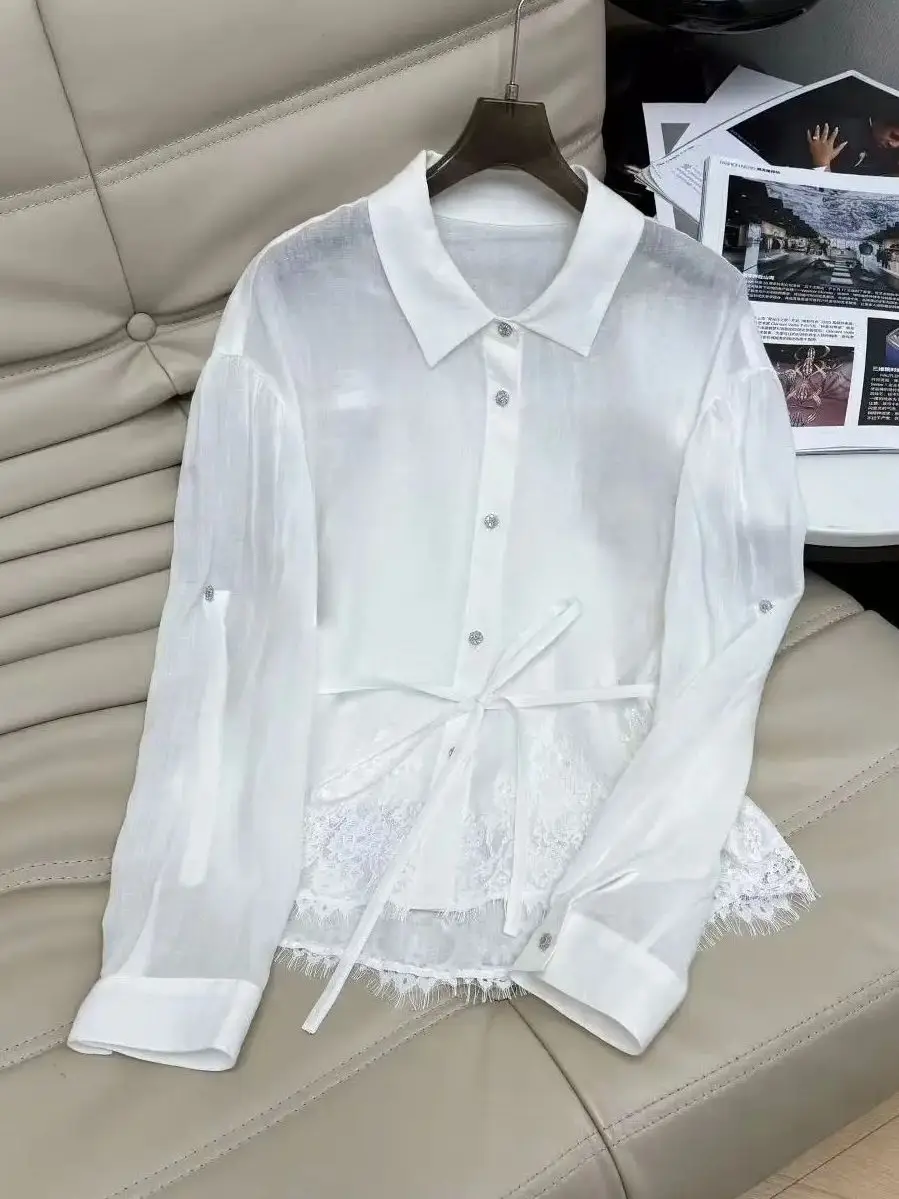 

Casual bohemian linen exquisitely trimmed long sleeve shirt