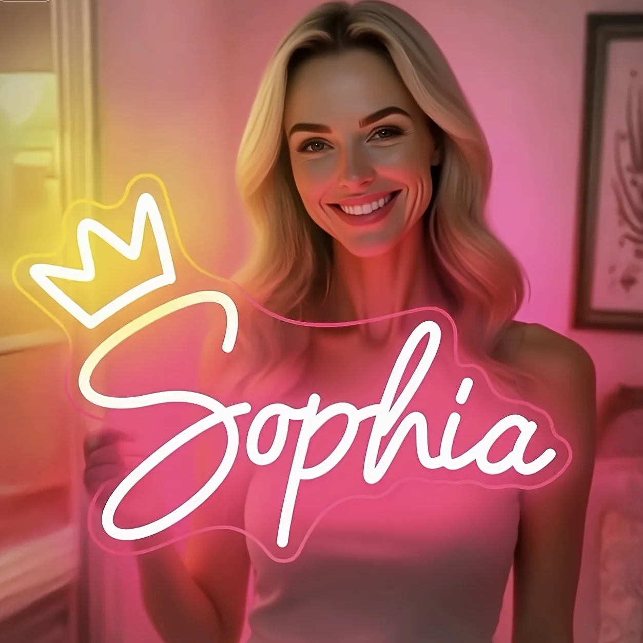 Halibusol Personalized LED Neon Sign - Text/Name & Crown - Single-Color Wall Suitable for Room Decor, Wedding, Birthday, Party view 4