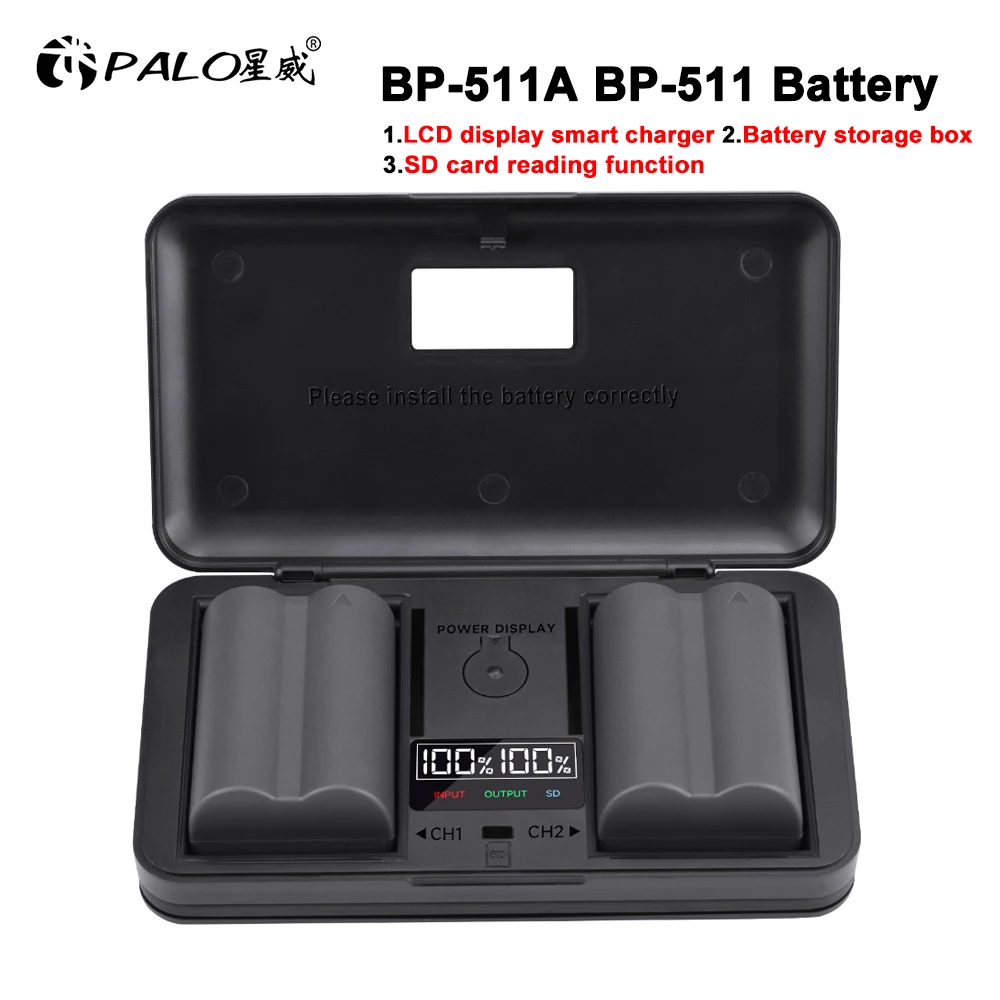 2650mAh BP-511 BP 511 BP511 BP511A Battery+LCD USB Dual Charger Case for Canon EOS 40D 300D 5D 20D 30D 50D PowerShot G1 G2 G3 G5