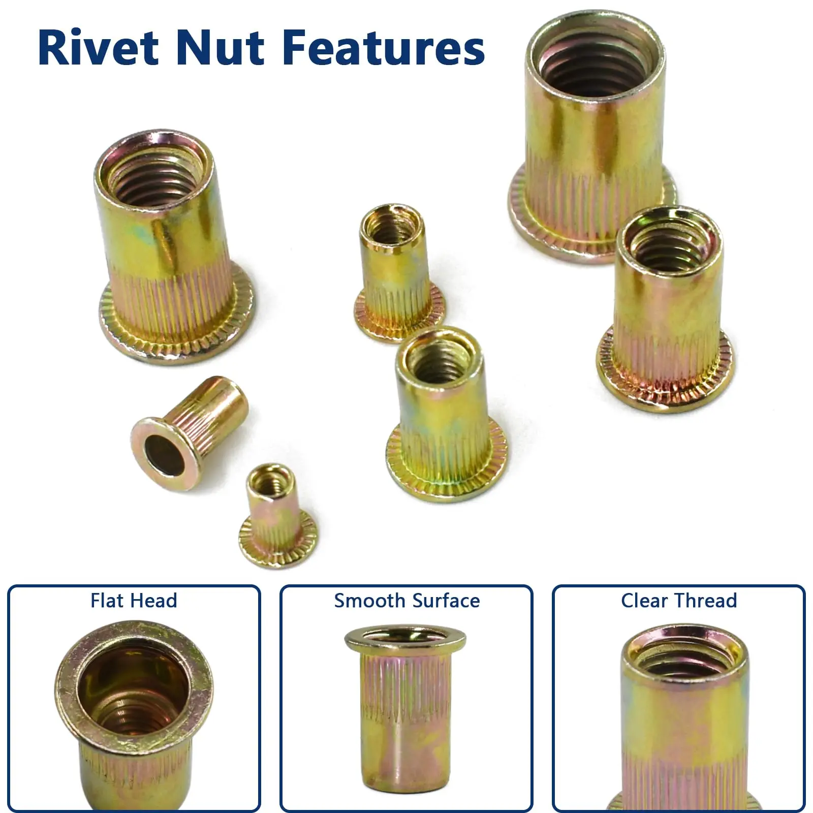 Kit dado rivetto metrico da 175 pezzi: M3 M4 M5 M6 M8 M10 testa piatta, dadi inserto UNC in acciaio al carbonio zincato