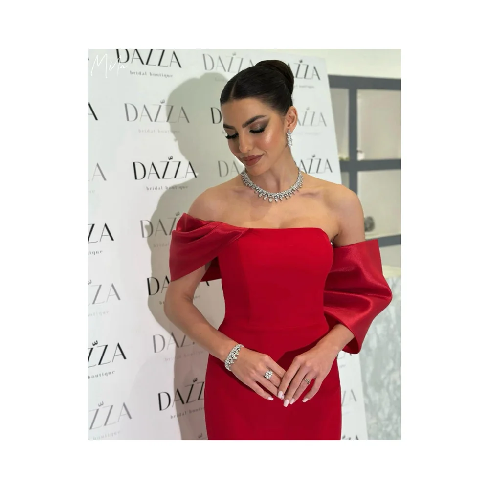 

Mila Red Bow Prom Dress Customized Elegant Strapless Sleeveless Women Evening Dresses Sheath Floor-Length vestidos de fiesta