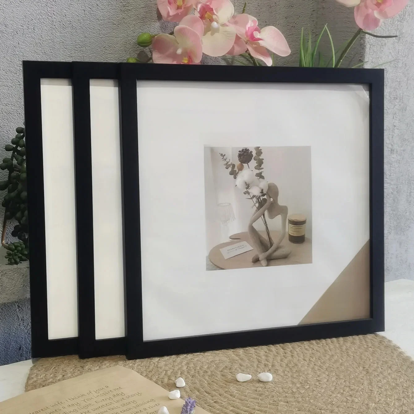 3 szt. Drewniane kwadratowe ramki na zdjęcia do powieszenia na ścianie lub dekoracji na biurko 20X20 30X30cm plakaty ramka na portrety obraz pamiątkowy prezent — zdjęcie 2