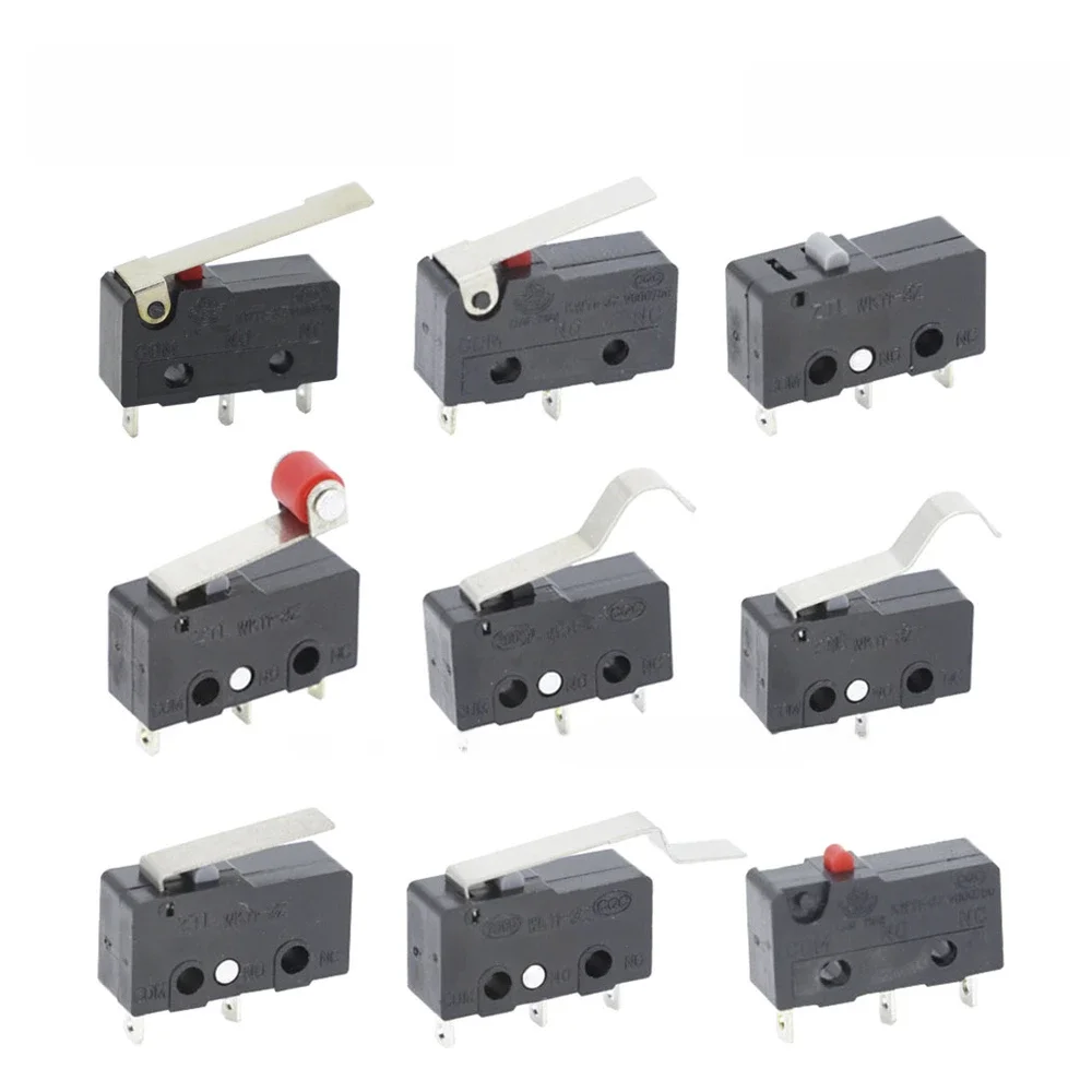 Micro Snap Action Push Switches, Mini Interruptor de Limite, Alavanca do Arco do Rolo, NÃO, NC, 5A,