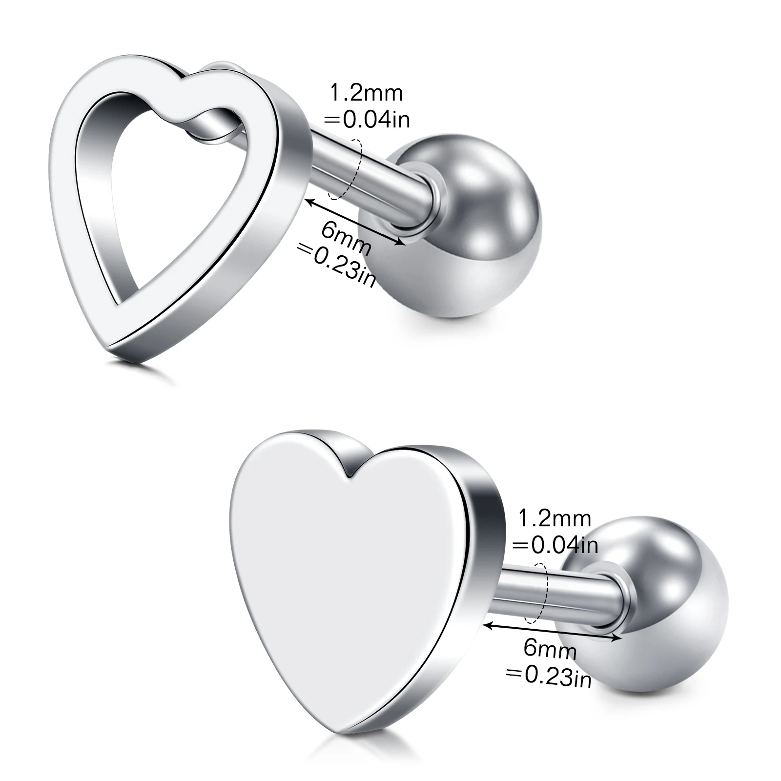 3Pcs 16G Heart Flower Tragus Helix Stainless Steel Labret Lip Bar Rings Stud Cartilage Piercing Ear Studs Cross Jewelry 1.2x6mm