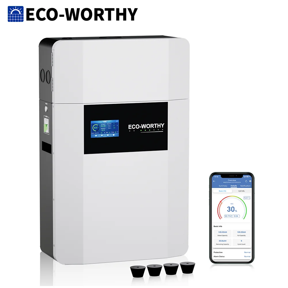 Image of ECO-WORTHY 48V 100Ah Wandmontierte LiFePO4-Batterie mit Anschlusskasten zur Speicherung ECO-WORTHY