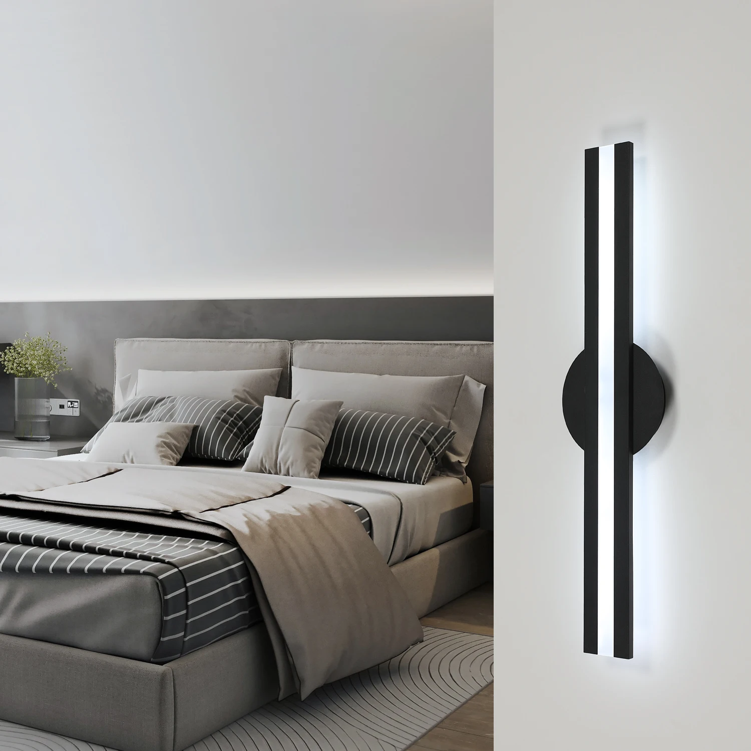 LED-Wandleuchten, modern, 24 W, Wandleuchte für den Innenbereich, schwarze Wandleuchte für Schlafzimmer, Spiegel, Wohnzimmer, Esszimmer, Treppe 3000 K – Detail 6