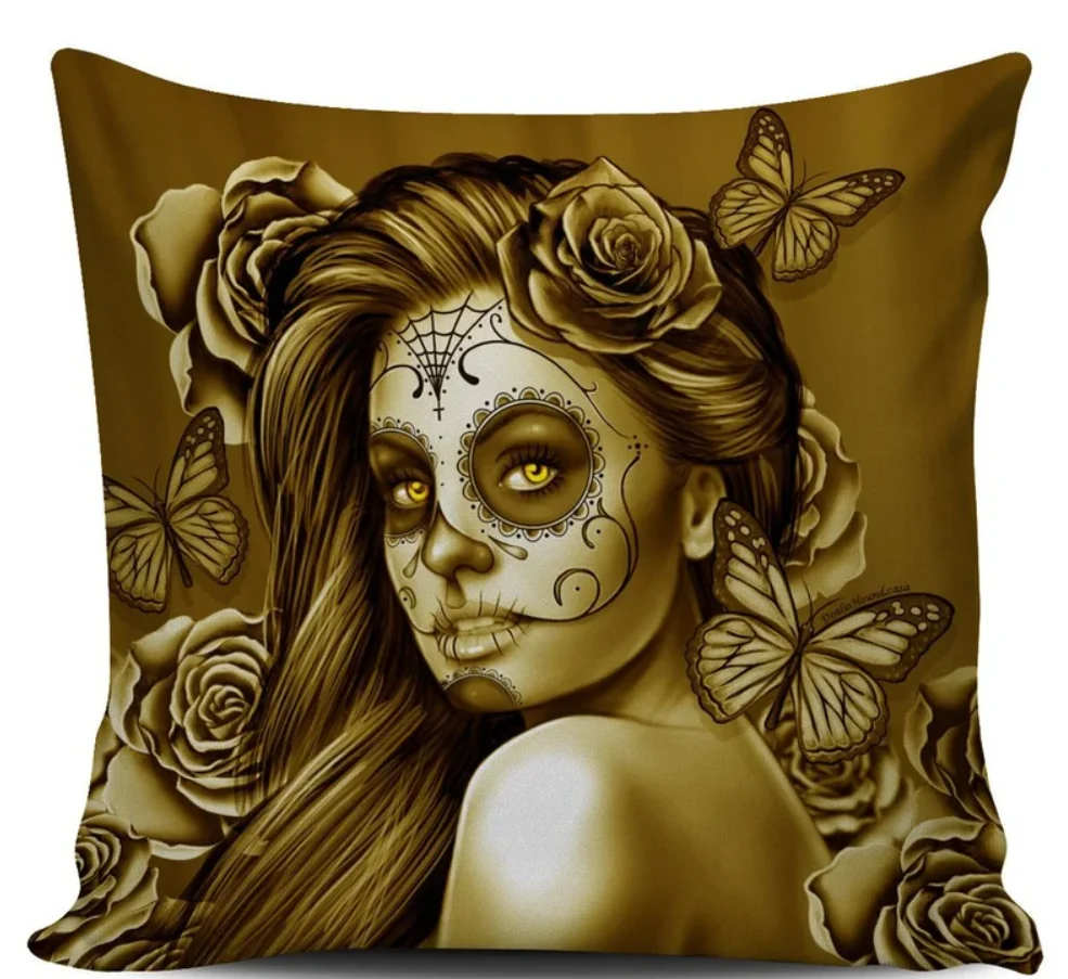 Calavera (Day Of The Dead / Dia De Los Muertos) Halloween Skull Design Pillow Cover