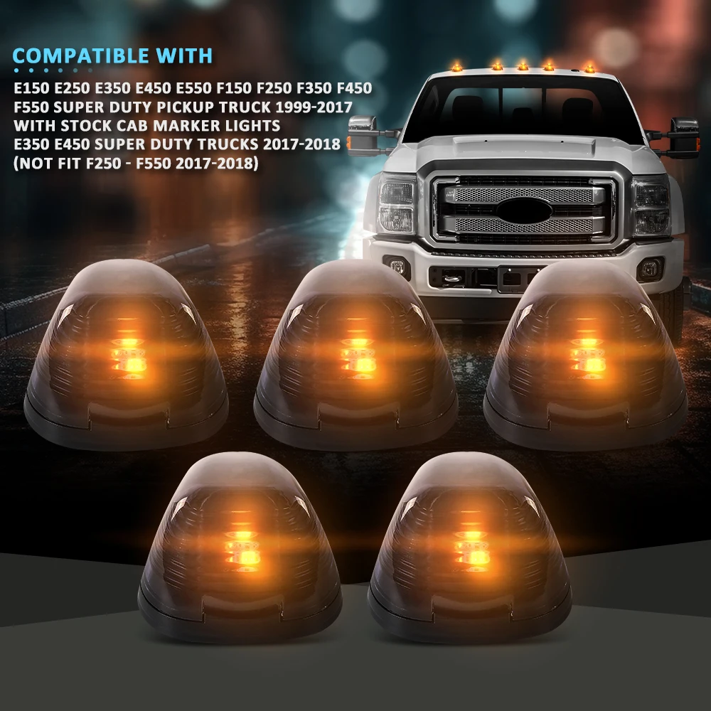 

5Pcs Cab Roof Clearance Marker Lamps W/ White Led Lights Fit for Most Trucks Waterproof Dustproof Durable Sturdy Snowproof