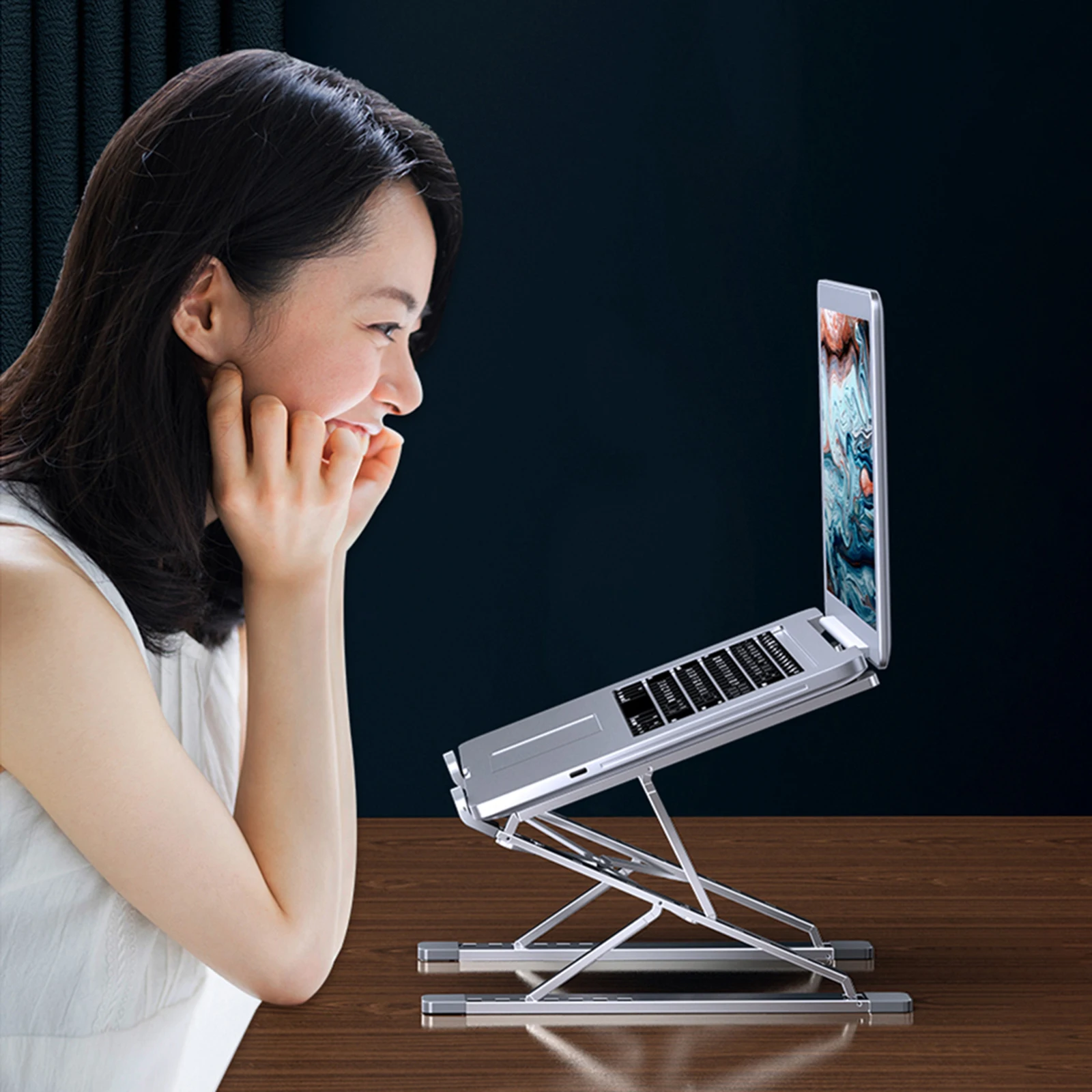 Adjustable Laptop Stand Portable Lightweight Aluminum Riser for Macbook Tablet Notebook Stand Office Meetings Laptop Holder