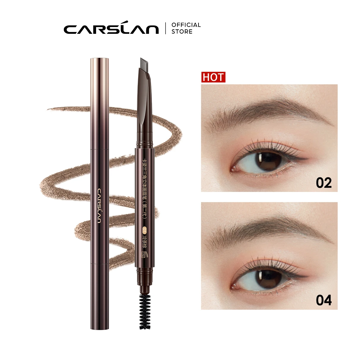 CRASLAN-Lápis Sobrancelha Impermeável com Substituir Refil, Longlasting Pen, Easy Ware, Tint Enhancers, Automático, 4 Cores
