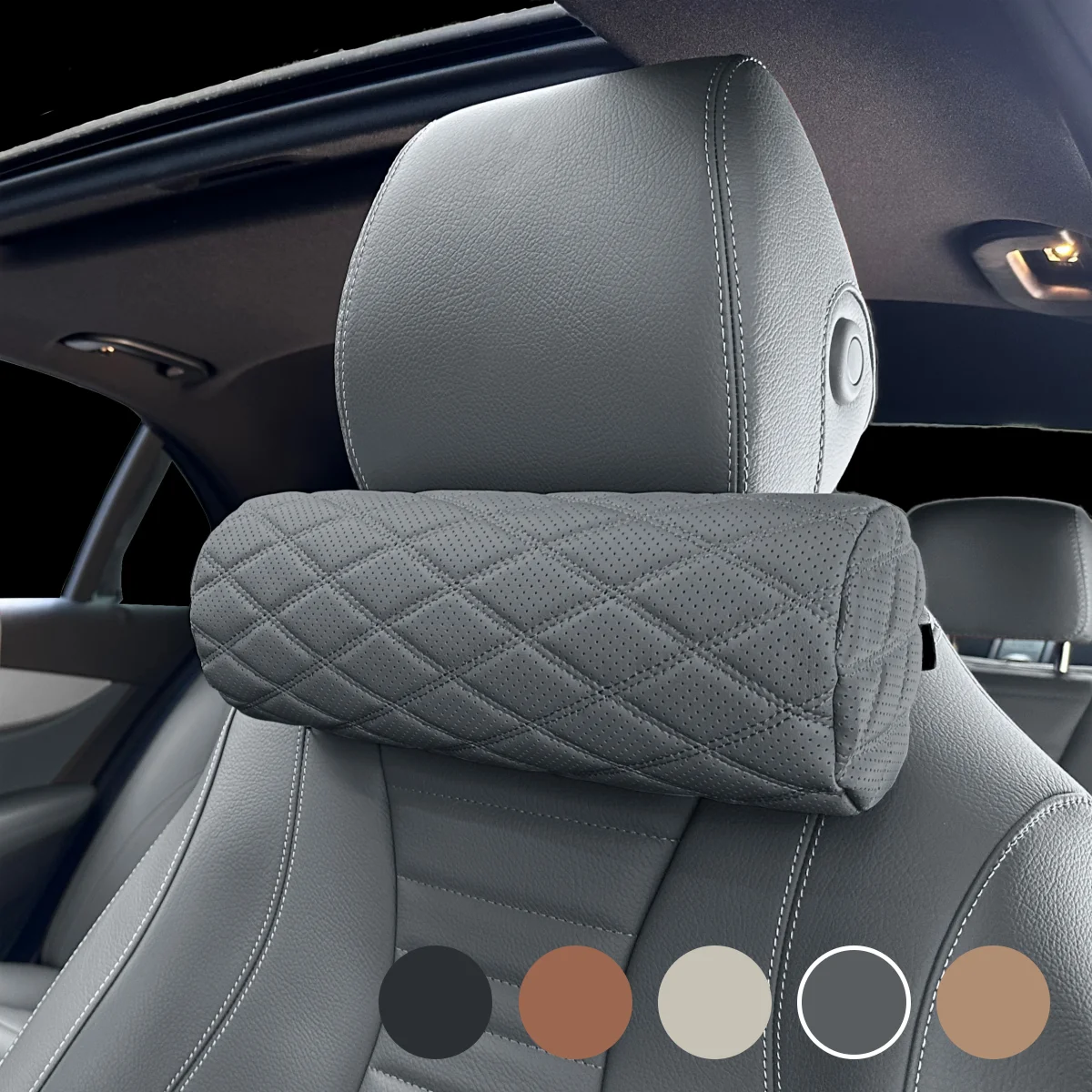 وسادة رقبة السيارة من إنكانتا، وسادة رقبة من إسفنج الذاكرة، مسند رأس جلدي لدعم رقبة السيارة #4