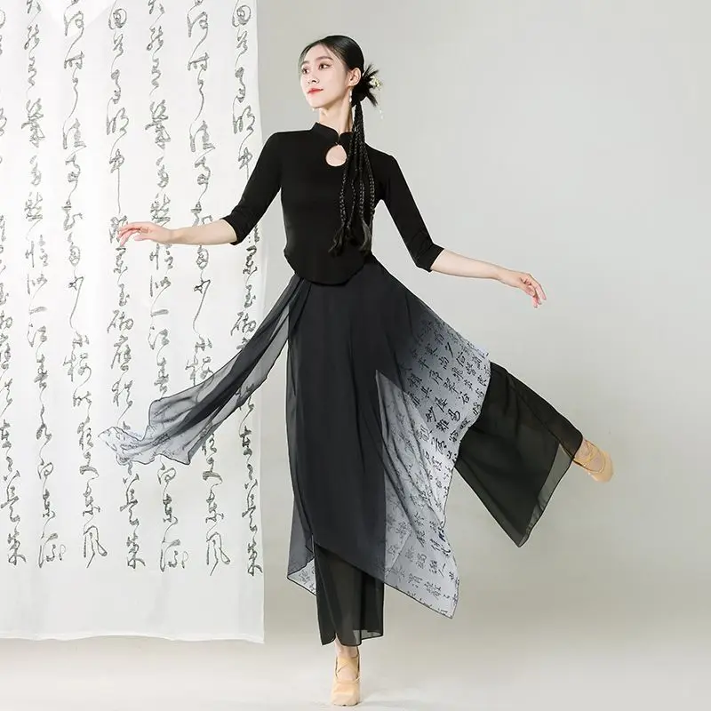 Large Size 3XL Chinese Dance Dress Women Classical Dancer Performance Costume Cheongsam Top Wide-leg pant Practice Dance Costume