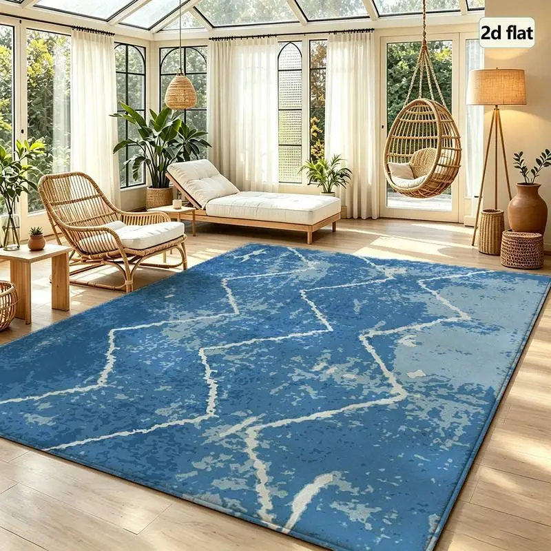 1PC Blue And White Chevron Pattern Area Rug Runner Rugs For Breakfast Nook Powder Room Rug Boho Washable Rug Vintage Western Decor Entryway Living Room Bathroom Dining Room