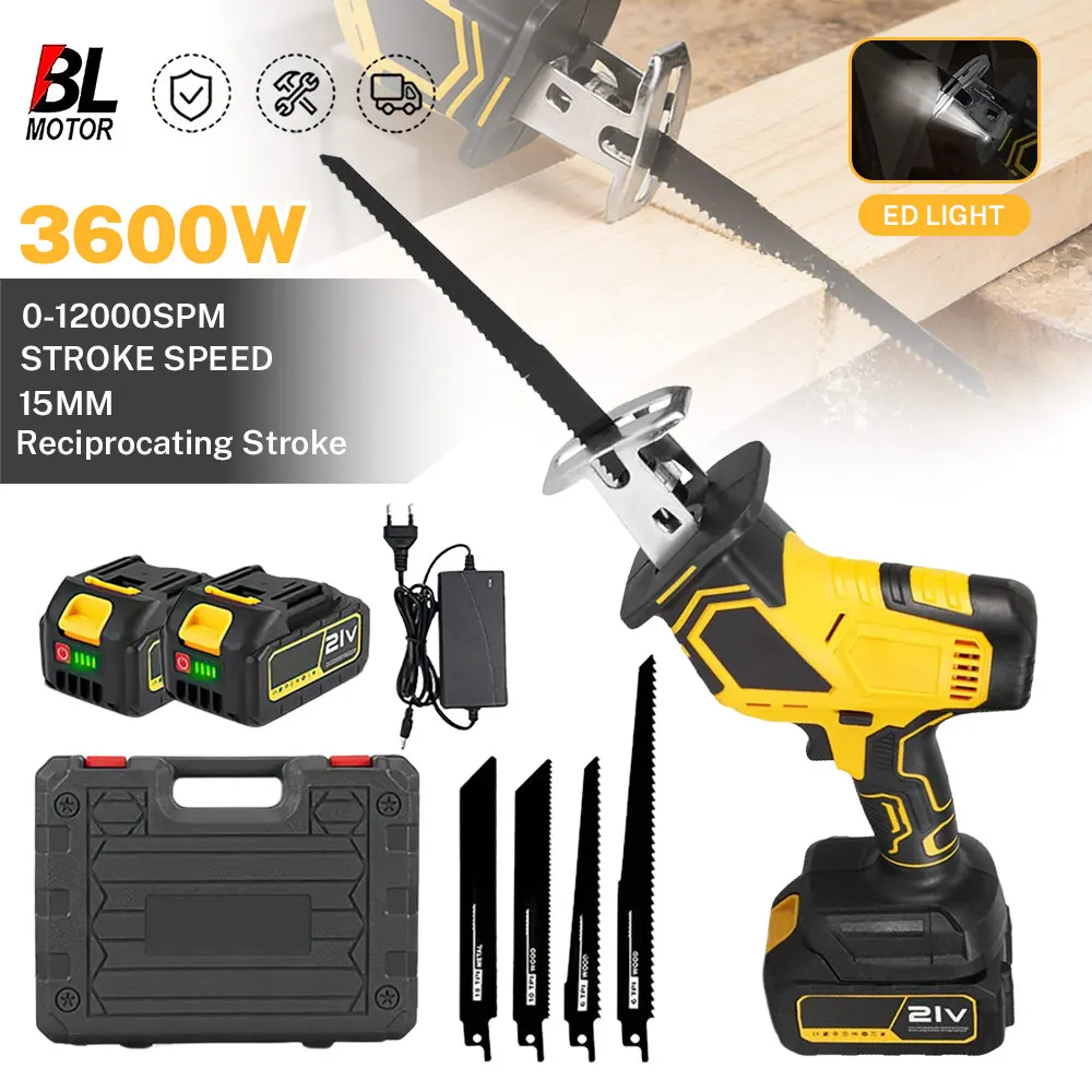 Sierra Recíproca Eléctrica Inalámbrica de 3600W, Sin Escobillas, de Velocidad Variable, Herramienta de Corte de Metal y Madera, Sierra Eléctrica para Batería Makita de 21V