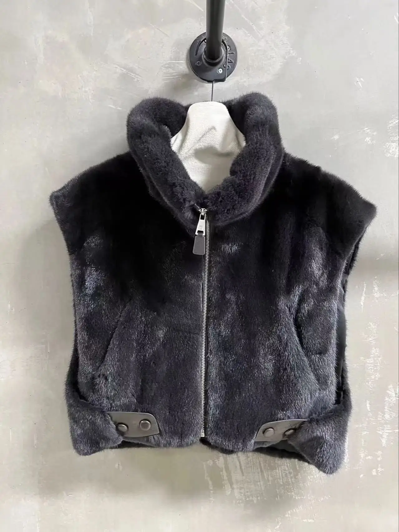 Colete de vison de veludo genuíno, elegante, casual, versátil