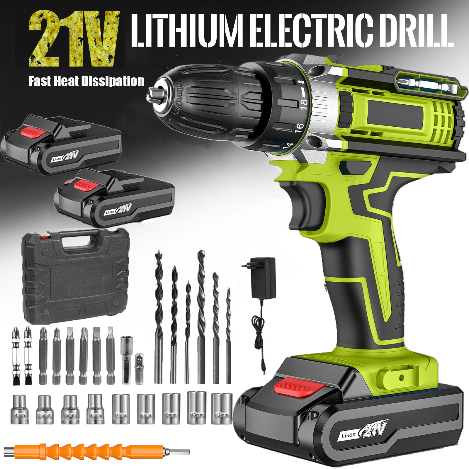 Trapano a impulsi 21V, cacciavite elettrico, cacciavite senza fili, utensile elettrico per lavorazione del legno