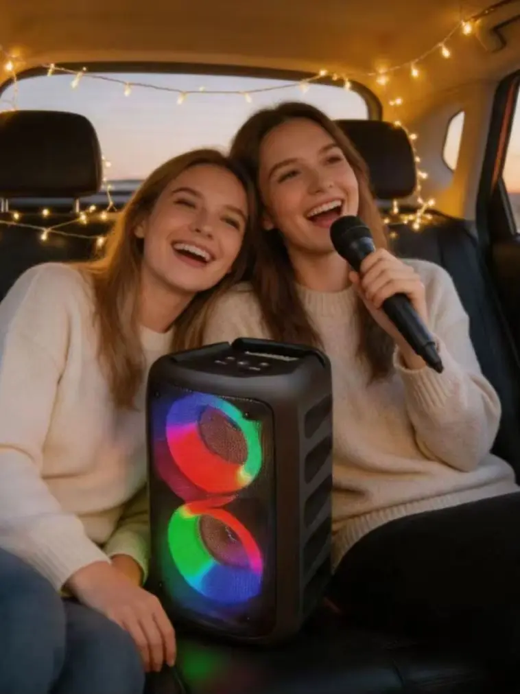 Bluetooth-Lautsprecher 8800mAh 12h+ Akkulaufzeit für den Ganzen Tag, Dual 3' Woofer mit LED-Lichtshow, TWS Stereo Heavy Bass, FM-Radio, USB/TF für Camping & Auto
