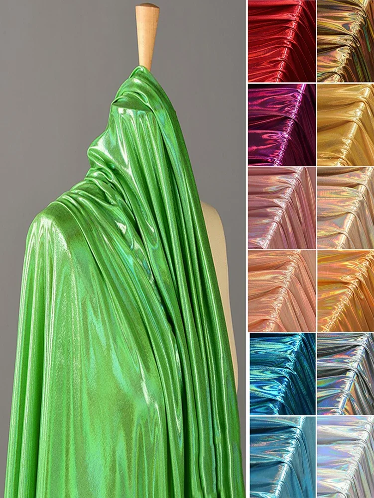 Laser Symphony Fog Gold Fabric Thin Shiny Bright Stretch Glare Bronzing Dress Performance Dance Costume Background Fabric — zdjęcie 2