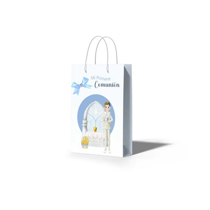 Arguval | 12 small bags communion boy altar | 12 PCs package blue bow gift bags, size 21x15x8cm | Gift bag, guest details, 2023 communion, communion souvenirs