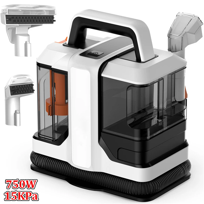Limpiador de Alfombras Portátil de 750W, 15KPa, Limpiador de Manchas para Coche, Sofá, Pelo de Mascotas, con Succión y Pulverización Integradas