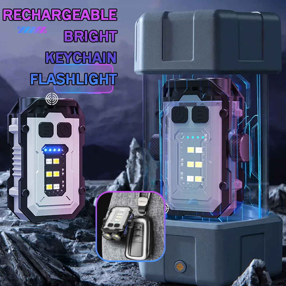 

Rechargeable Bright Keychain Flashlight 8 Modes Adjustable Keychain Lanter for Night Walking Fishing Emergency Warning Light