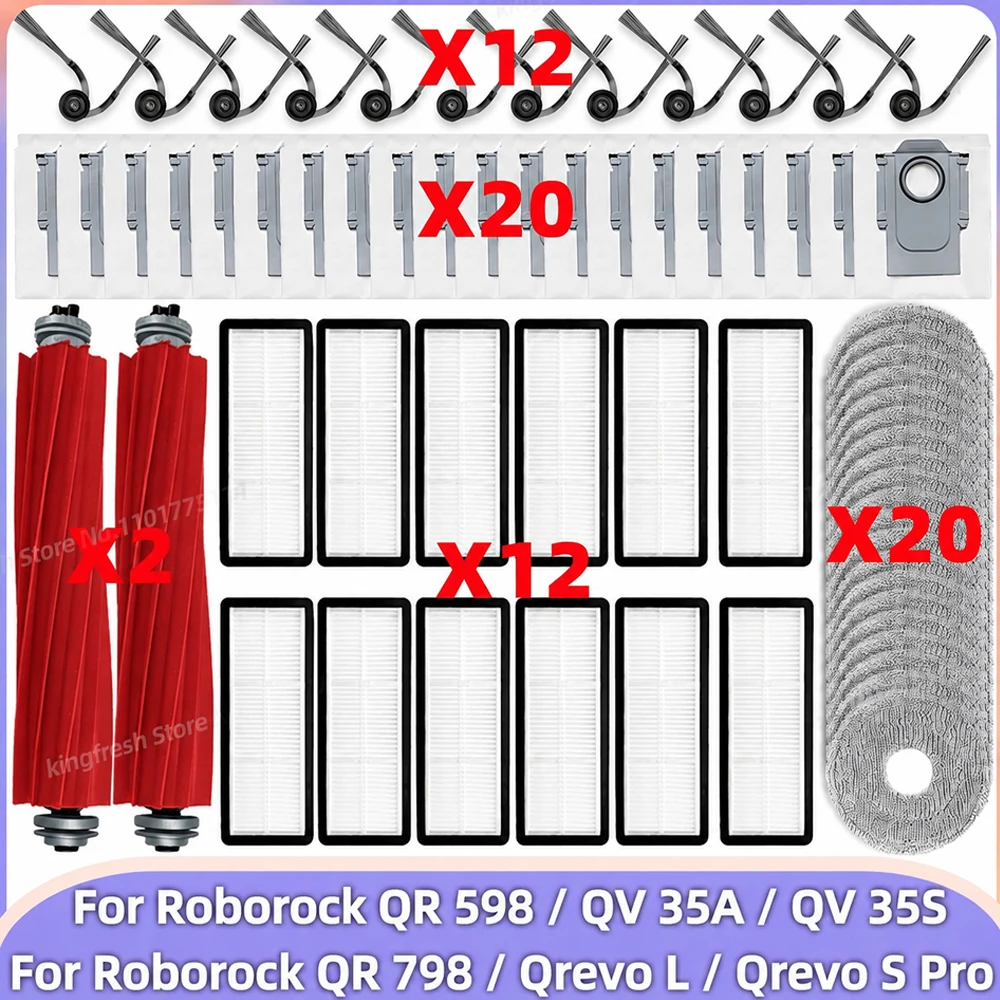 Fit For (Roborock QR 798/ QR 598/ QV 35A/ QV 35S/ Qrevo L/ Qrevo S Pro) Parts Main Side Brush Filter Mop Cloth Dust Bag