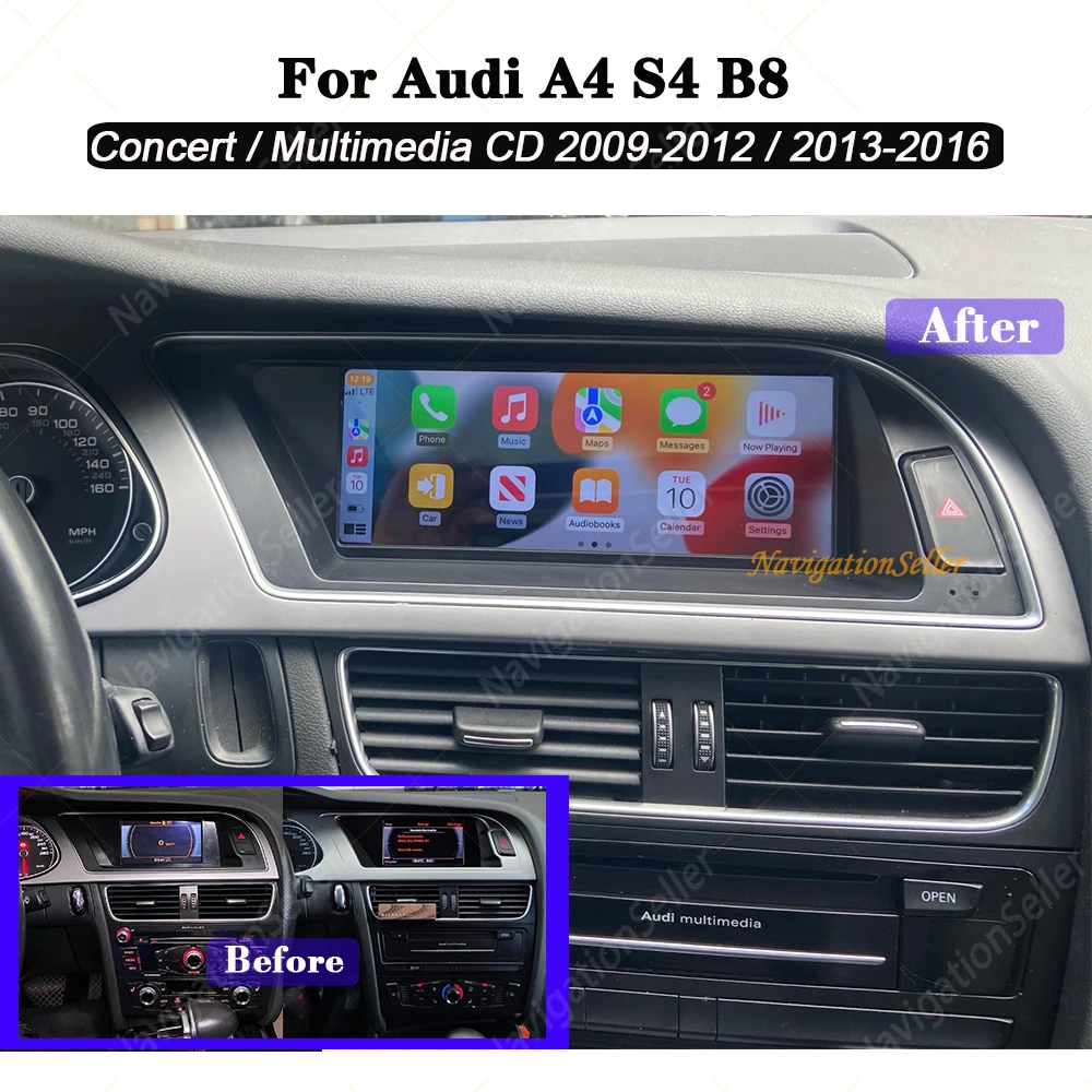 VIGOHI Android Multimedia CarPlay For Audi A4 S4 B8 2009-2012 2013-2016 Stereo Audio System 8.8 inch Screen Auto Radio Youtube