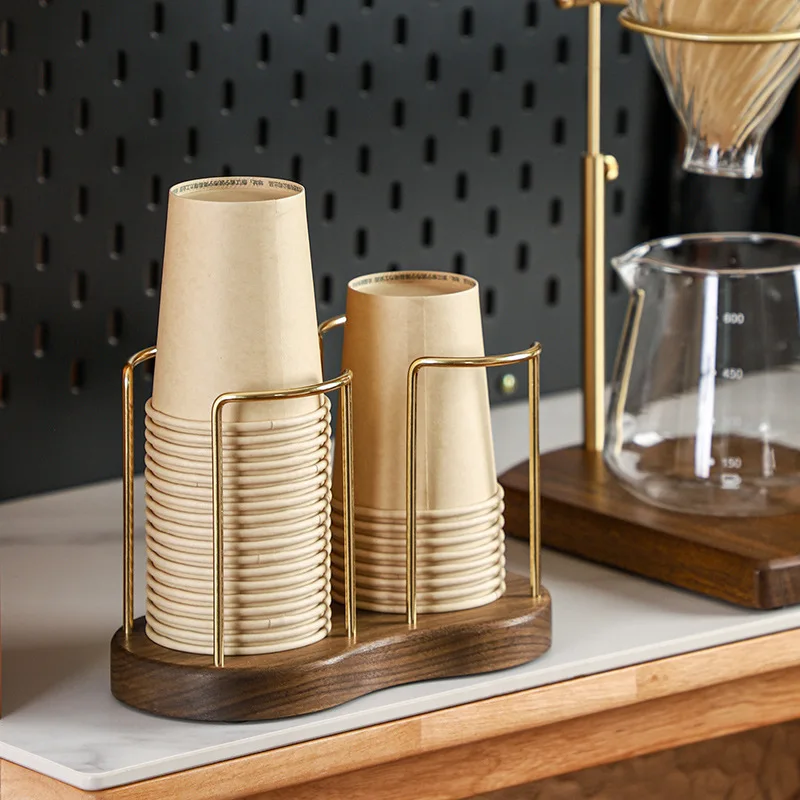 Disposable Cup Storage Holder Modern Walnut Mug Display Stand Organizer Rack Shelf Water Tea Cups Wood Dispenser