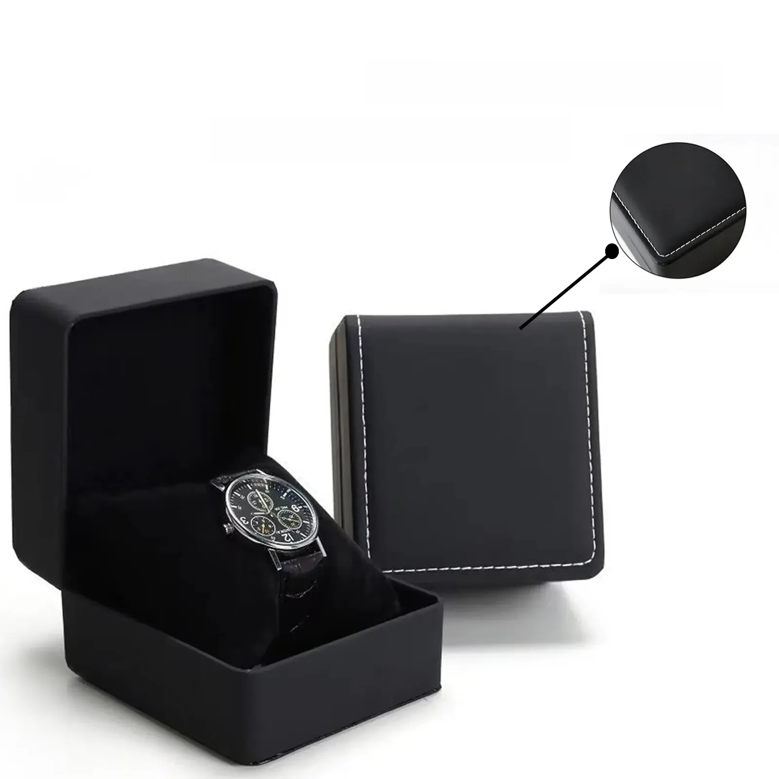 Einzelne Uhren-Geschenkbox mit Kissen, PU-Leder, Armbanduhr-Vitrine, Organizer für Herren