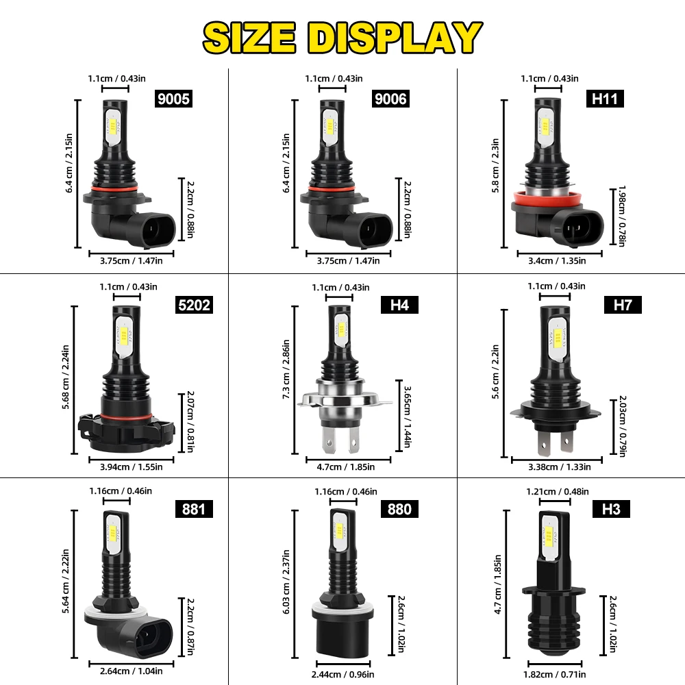 9005 9006 H11 H3 H4 H7 5202 880 881 LED أبيض 6000K السوبر مشرق المصباح مصابيح الضباب 3570 CSP-رقائق مصباح الضباب التلقائي #2