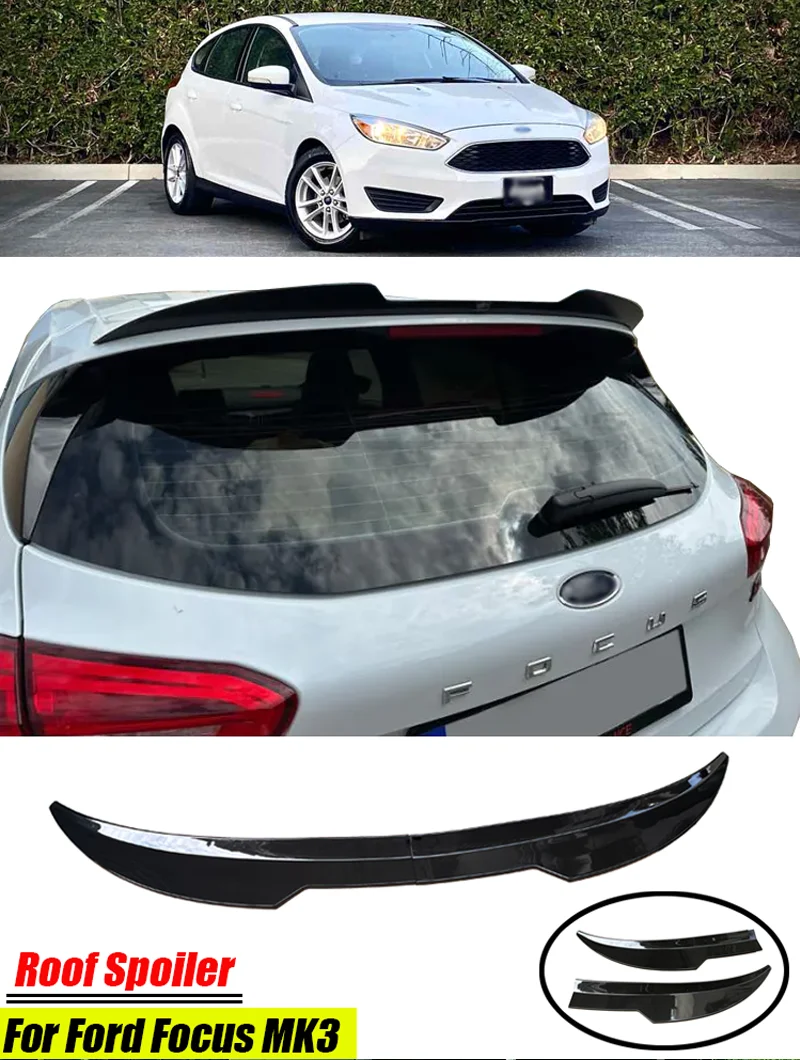 Universeller, glänzend schwarzer 2-teiliger 99cm Heckspoiler für das Autodach, passend für Ford Focus ST 2013+ – Detail 1