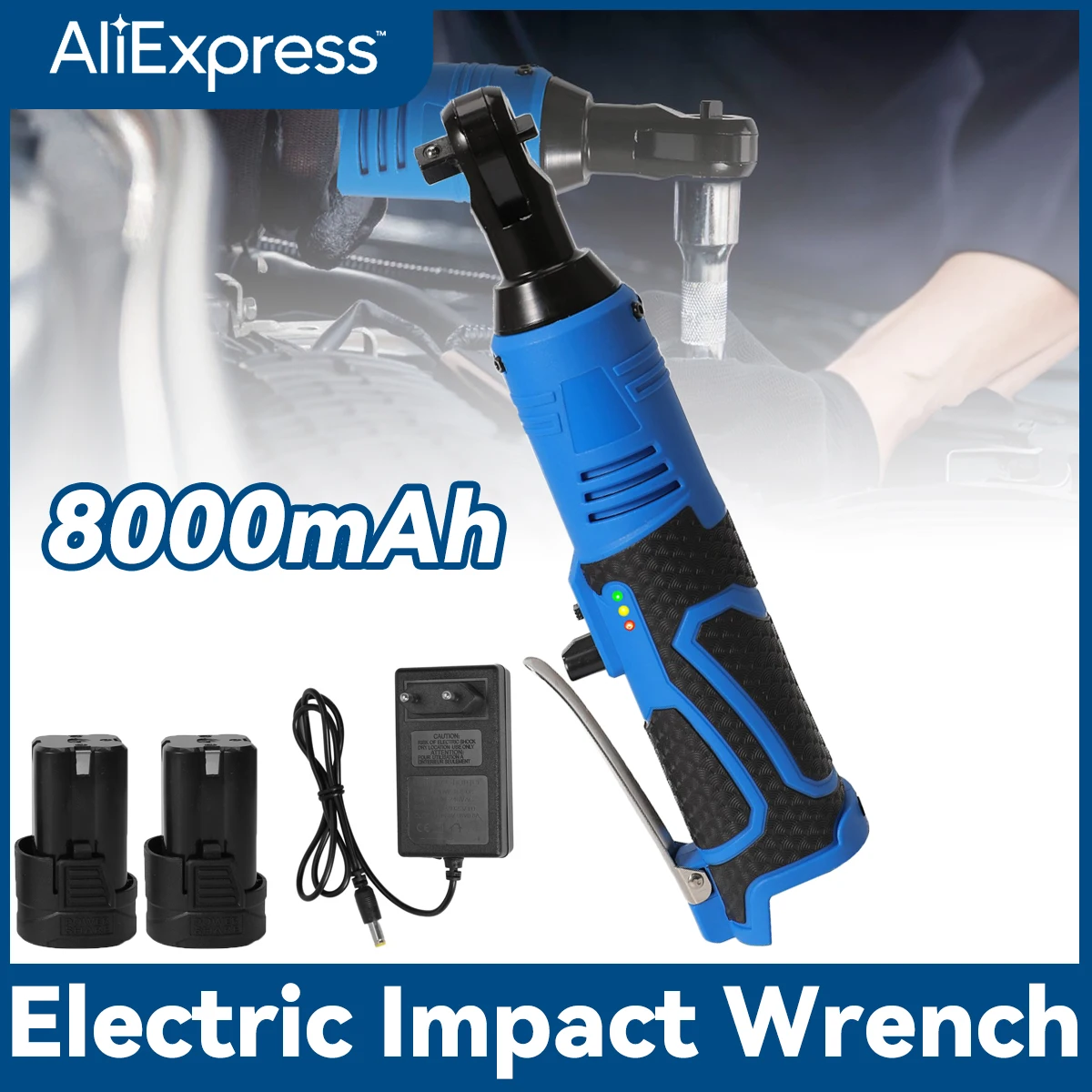 18V Electric Cordless Impact Wrench Rechargeable Screwdriver 3/8 Inch Right Angle Ratchet Wrenches Power Tool With Two Batteries