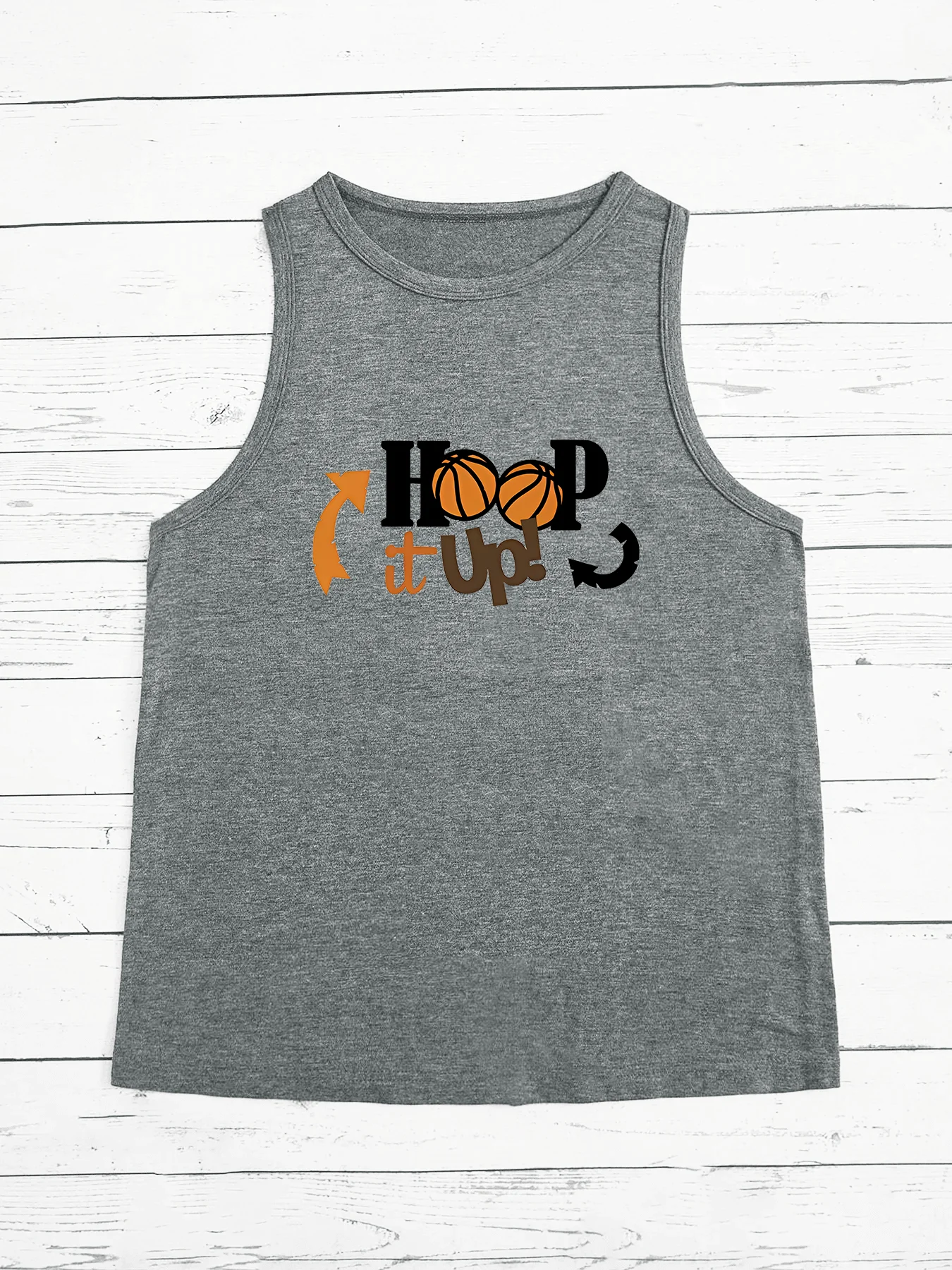 Hoop It Up Basketball Letter Print Fashion Funny Sports Women's Tank Top Loose O Neck Sleeveless Casual Tank