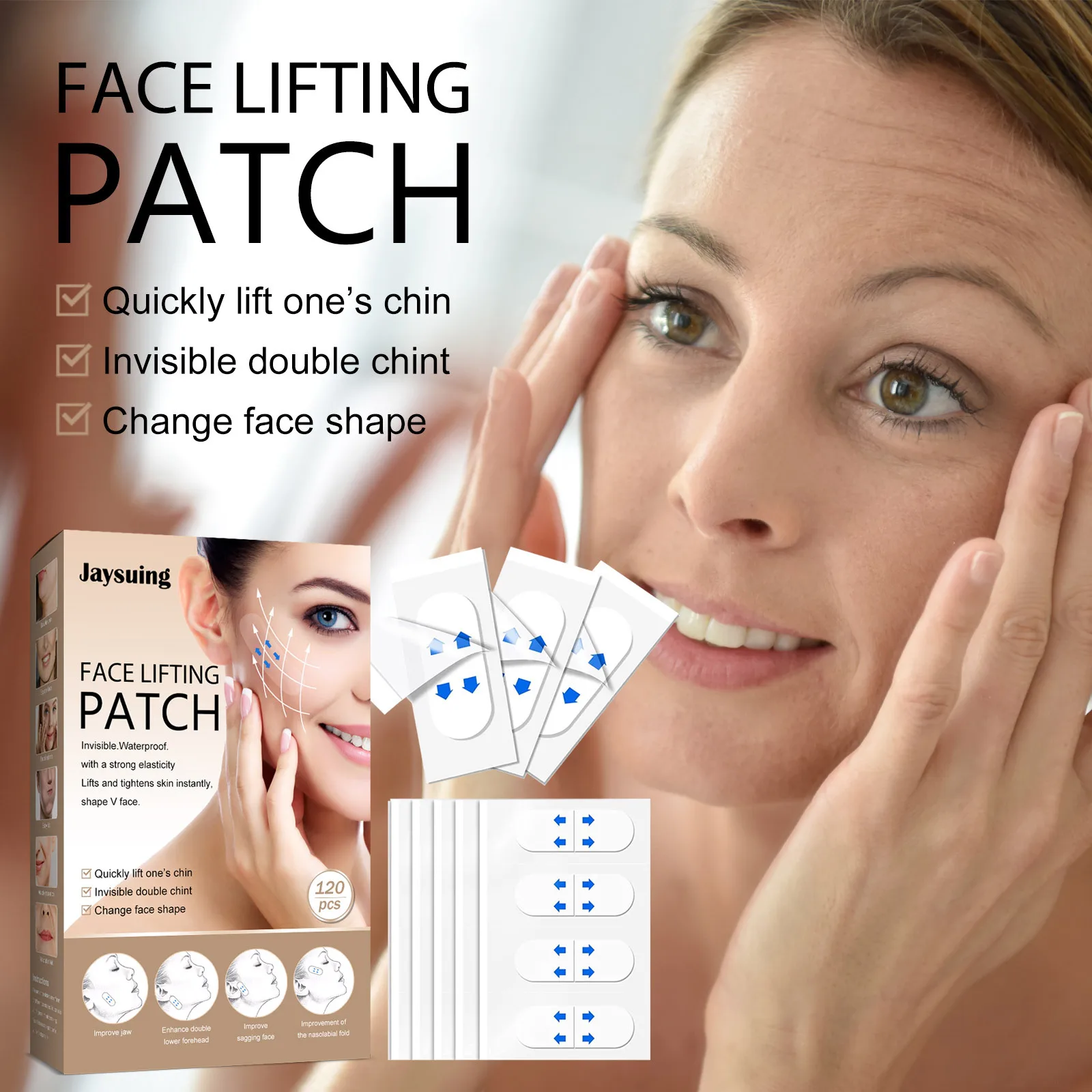 Jaysuing 120pcs Invisible Lifting Face Stickers V Shaping Double Chin Skin Lifting Firming Nasolabial Fold Remover Instant Slim