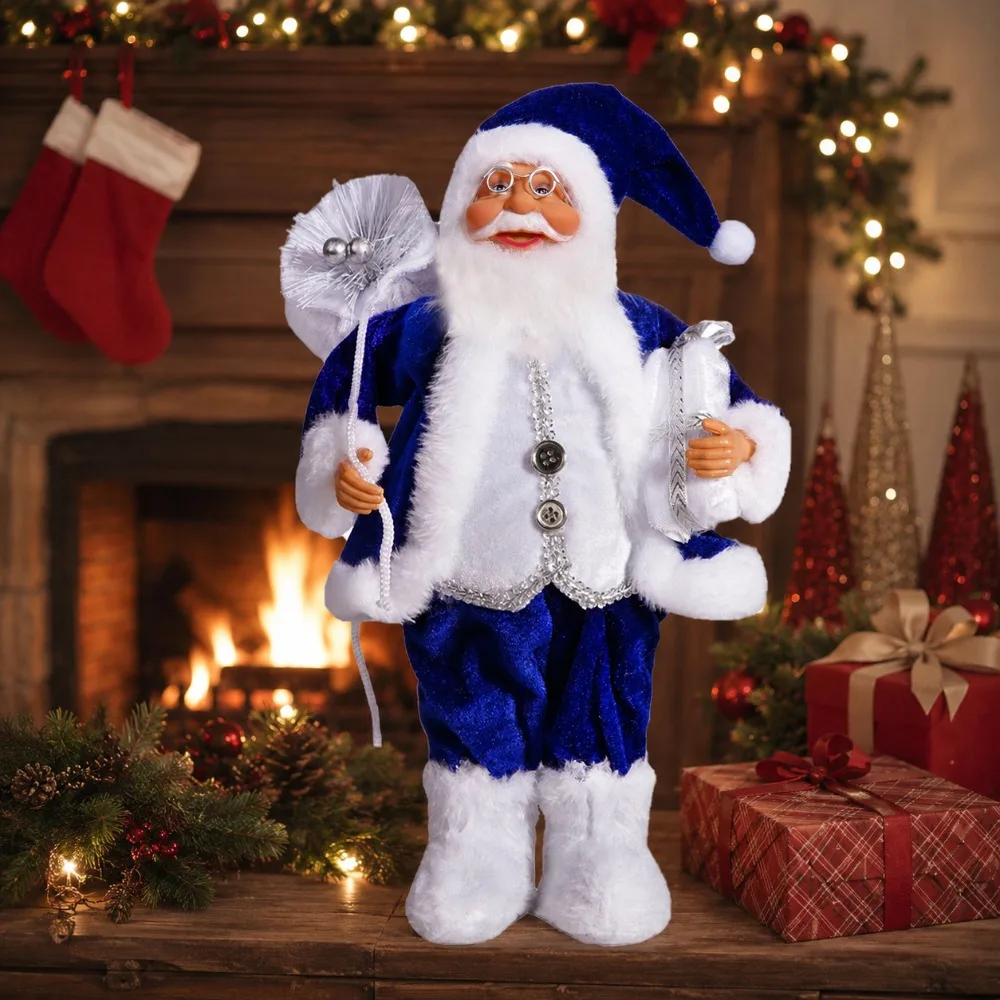 1pc Luxurious Blue Standing Santa Figurine for Christmas Decorations in Various Scenarios, Suitable for Holiday Arrangements, Ch