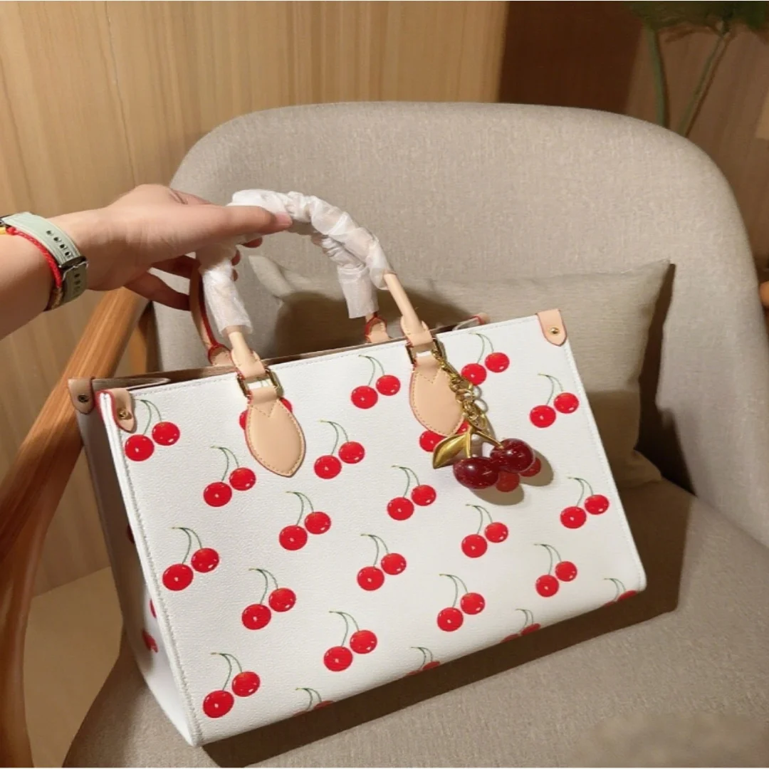 

Early Fall 2025 New Ladies' Fashion Versatile Cherry Print Large Capacity Handbag