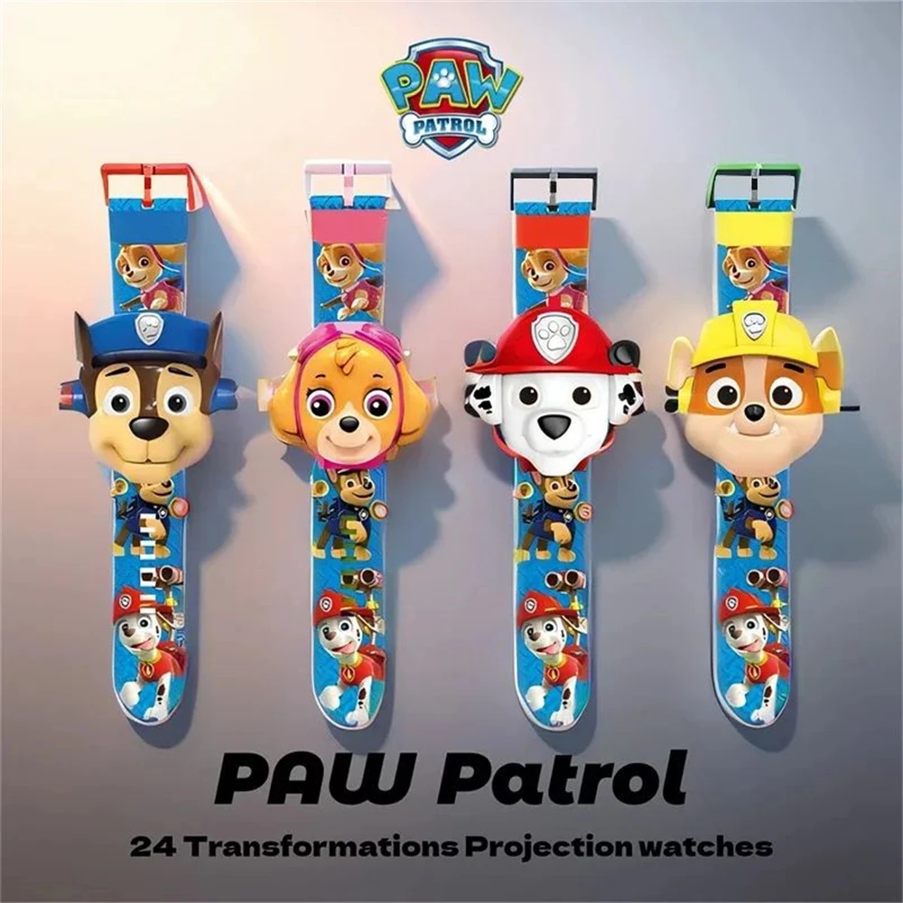 Paw Patrol Watch Cartoon 3D Projection Watch Chase Rubble Marshall Skye Anime Digital Watches Model Children Toy Wristband Watch