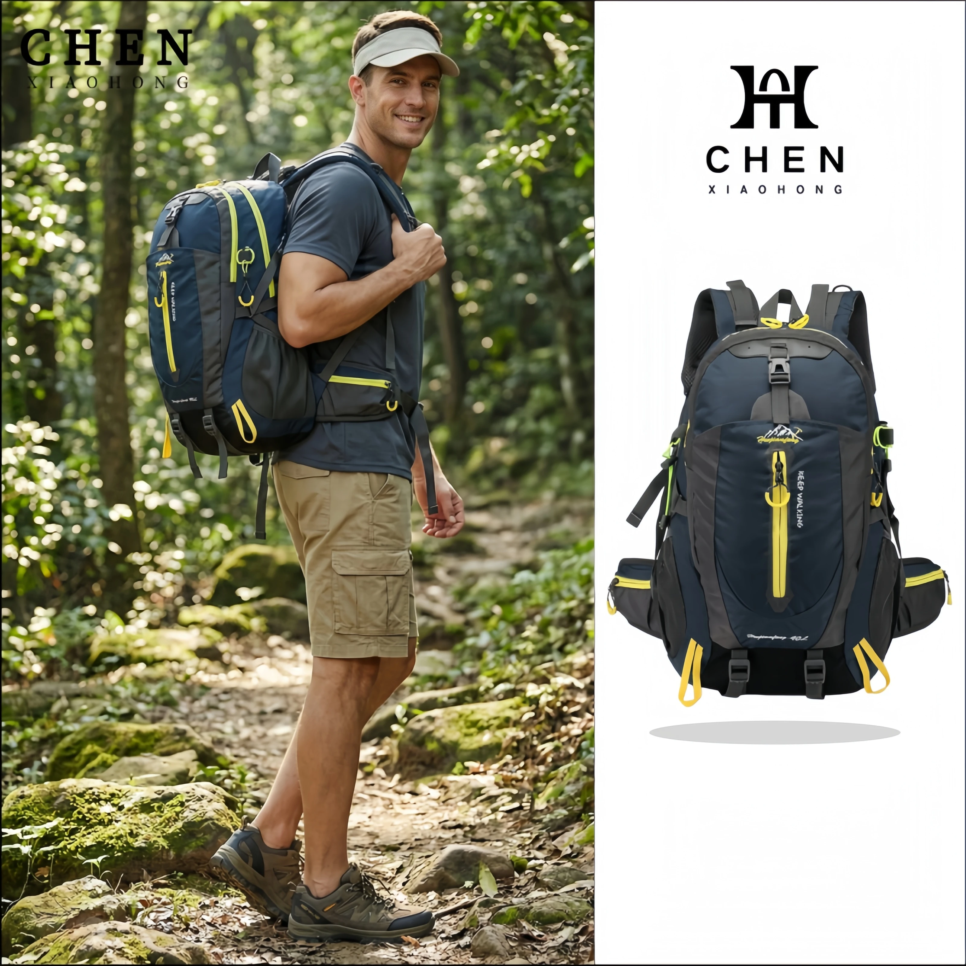 Mochila de viagem resistente à água de 40L para camping, caminhadas, trekking, escalada, mochila portátil para homens.