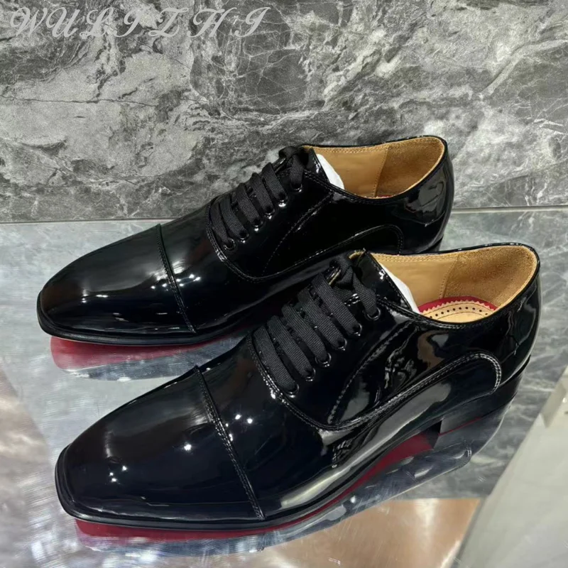 Autumn Versatile Men's Formal Shoes Patent Leather Lace Up Comfortable Oxford Shoes Wedding Party Round Toe Male Leather Shoes