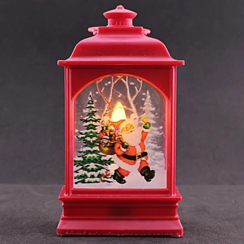 Santa Claus New Year Themed Led Flickering Candle Mini Lantern Hanging Handle Red For Noel Gift