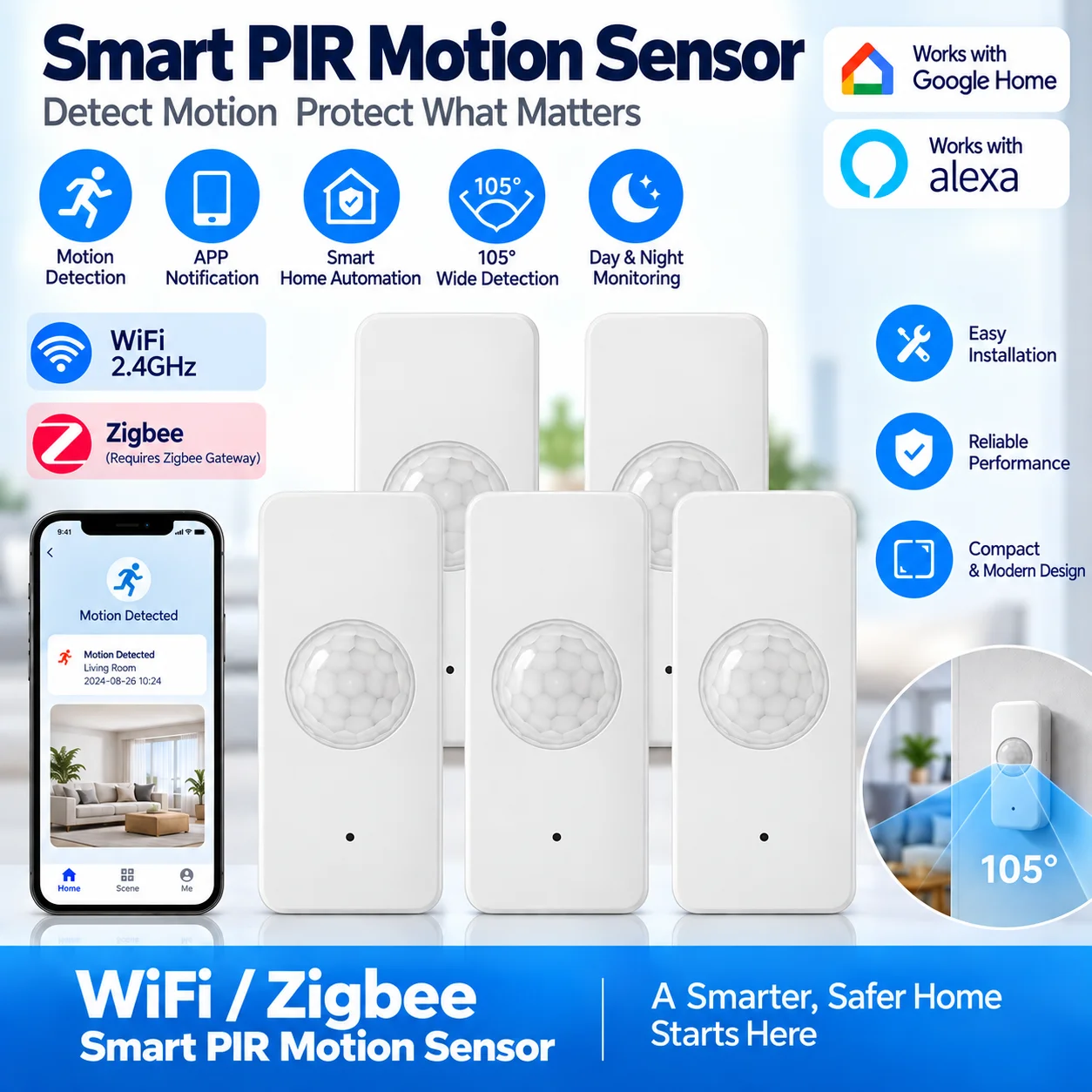 WiFi/Zigbee PIR Motion Sensor Smart Home Human Body Infrared Detector Security Smart Life Works With tuya app alexa Google Home